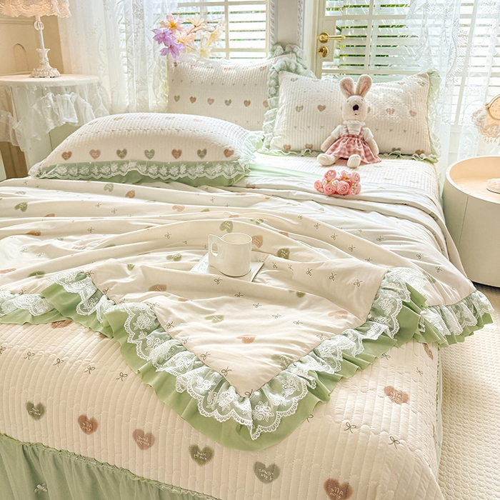 91家纺网 家纺一手货源 找家纺 苏米娜家纺SUMINA 苏米娜2026新款A类母婴级锦氨凉席夏被床盖款四件套夏凉被空调被床盖款凉席四件套 芯语-绿