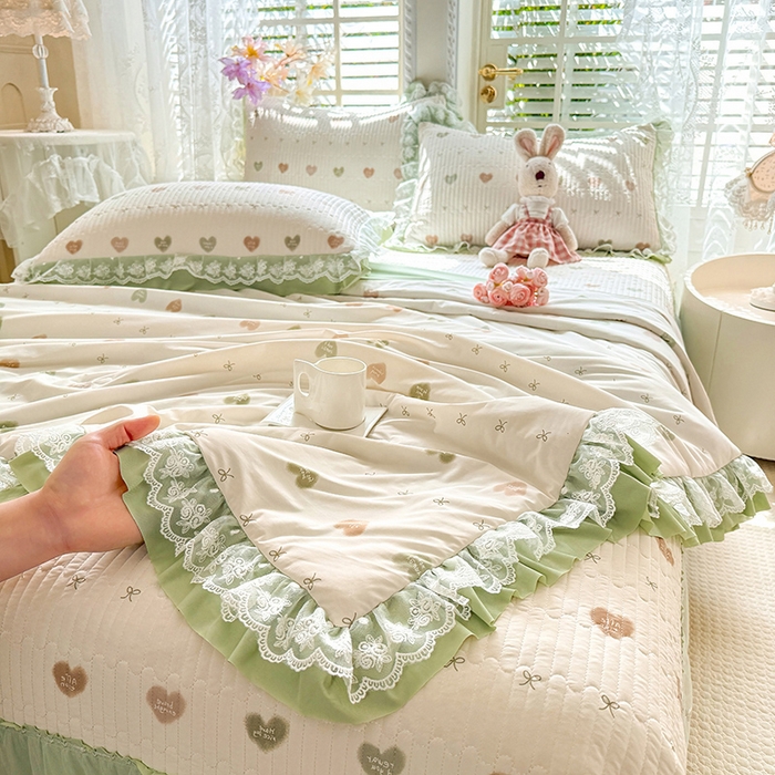 91家纺网 家纺一手货源 找家纺 苏米娜家纺SUMINA 苏米娜2026新款A类母婴级锦氨凉席夏被床盖款四件套夏凉被空调被床盖款凉席四件套 芯语-绿