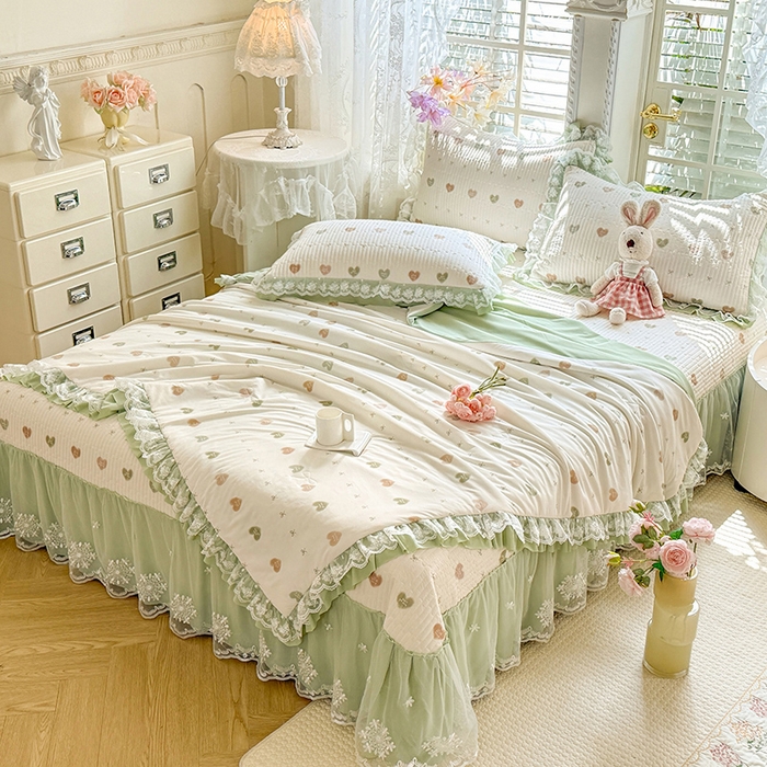 91家纺网 家纺一手货源 找家纺 苏米娜家纺SUMINA 苏米娜2026新款A类母婴级锦氨凉席夏被床盖款四件套夏凉被空调被床盖款凉席四件套 芯语-绿