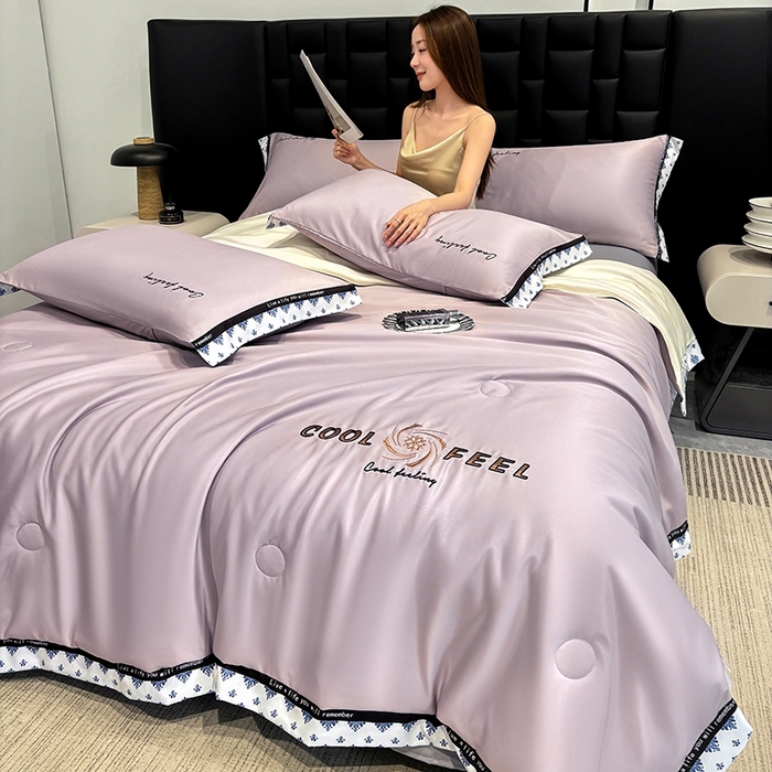 91家纺网 家纺一手货源 找家纺 联林2026新款纯色针织凉感丝空调被详情 丁香紫-梧桐杏