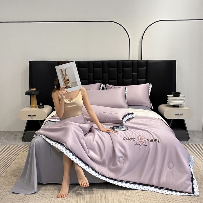 91家纺网 家纺一手货源 找家纺 联林2026新款纯色针织凉感丝空调被详情 丁香紫-梧桐杏