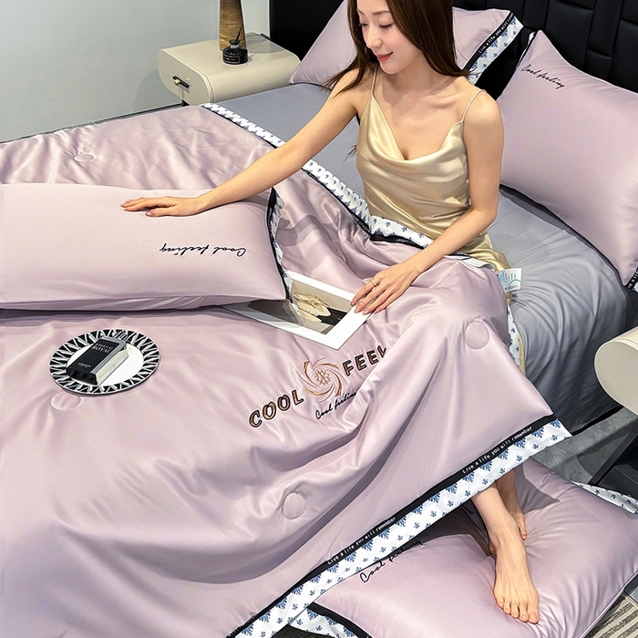 91家纺网 家纺一手货源 找家纺 联林2026新款纯色针织凉感丝空调被详情 丁香紫-梧桐杏