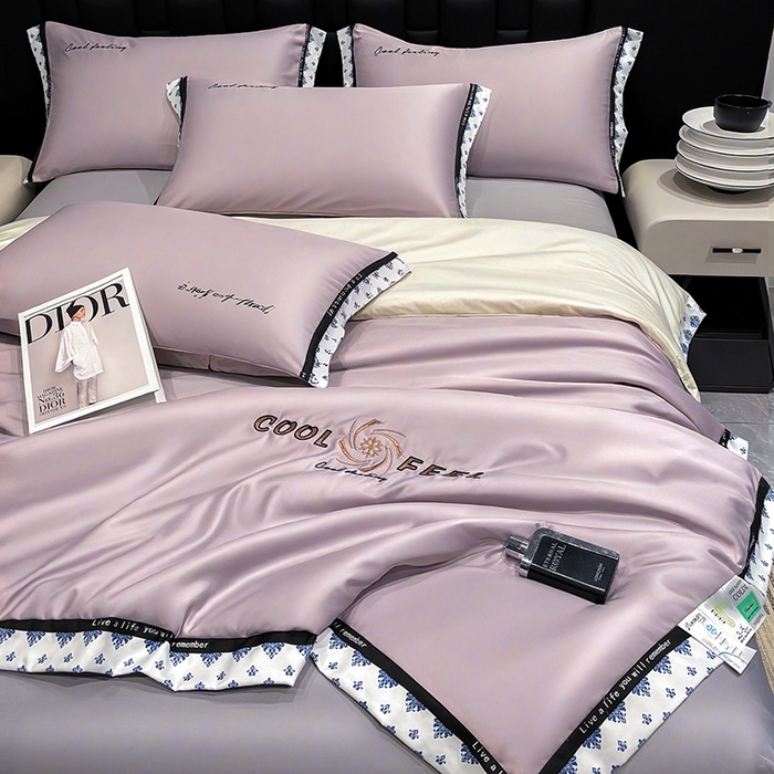 91家纺网 家纺一手货源 找家纺 联林2026新款纯色针织凉感丝空调被详情 丁香紫-梧桐杏