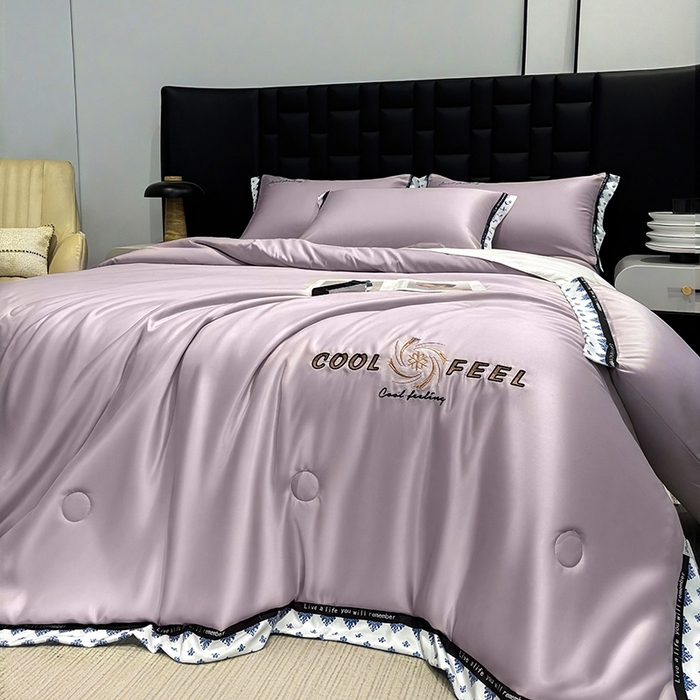 91家纺网 家纺一手货源 找家纺 联林2026新款纯色针织凉感丝空调被详情 丁香紫-梧桐杏