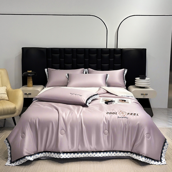 91家纺网 家纺一手货源 找家纺 联林2026新款纯色针织凉感丝空调被详情 丁香紫-梧桐杏