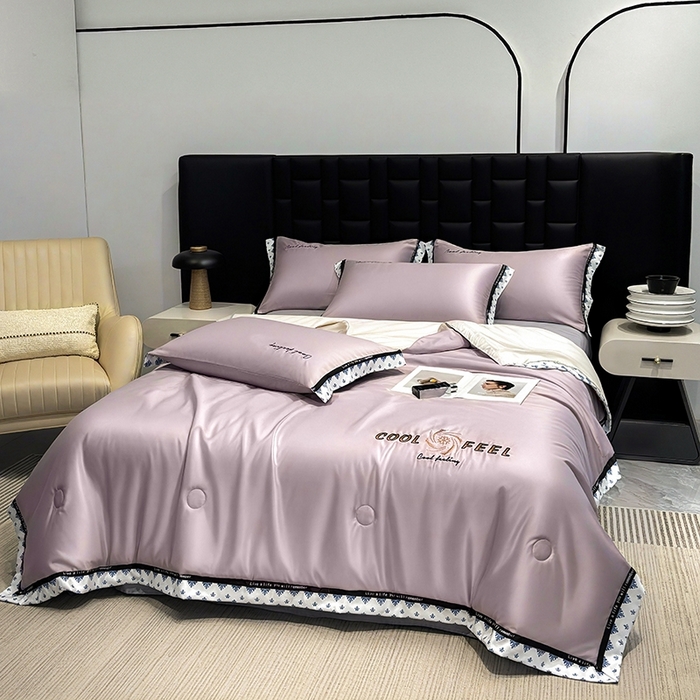 91家纺网 家纺一手货源 找家纺 联林2026新款纯色针织凉感丝空调被详情 丁香紫-梧桐杏