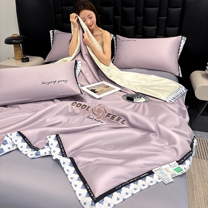 91家纺网 家纺一手货源 找家纺 联林2026新款纯色针织凉感丝空调被详情 丁香紫-梧桐杏