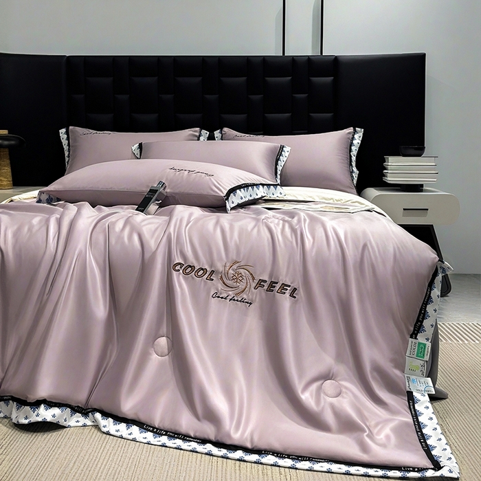 91家纺网 家纺一手货源 找家纺 联林2026新款纯色针织凉感丝空调被详情 丁香紫-梧桐杏