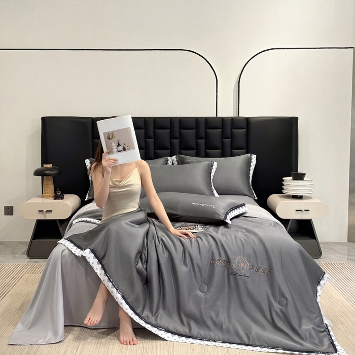 91家纺网 家纺一手货源 找家纺 联林2026新款纯色针织凉感丝空调被详情 高级灰-山灰