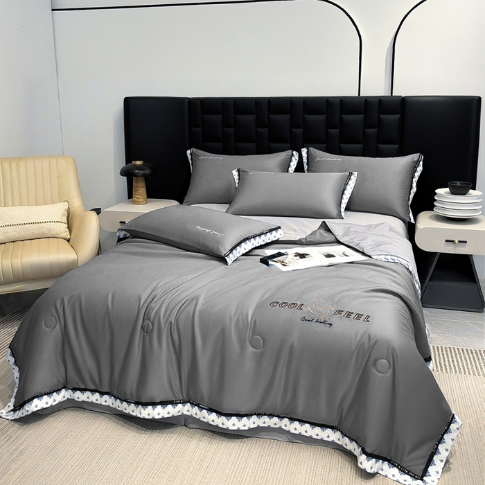 91家纺网 家纺一手货源 找家纺 联林2026新款纯色针织凉感丝空调被详情 高级灰-山灰