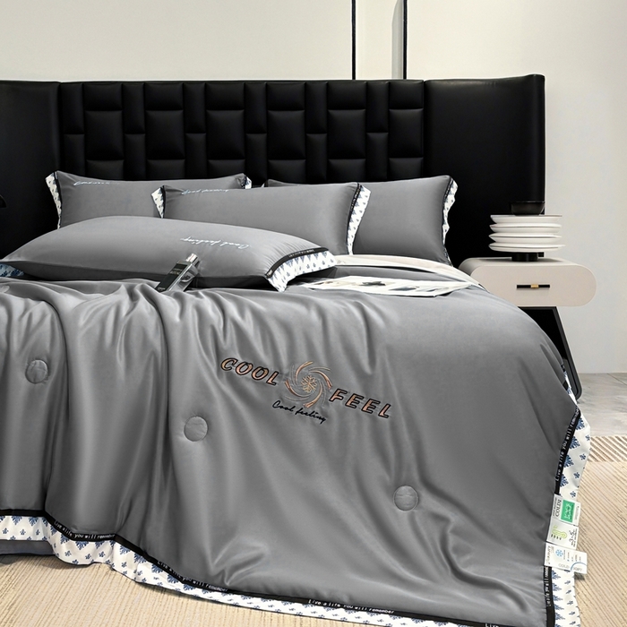 91家纺网 家纺一手货源 找家纺 联林2026新款纯色针织凉感丝空调被详情 高级灰-山灰