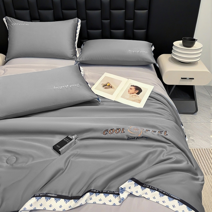 91家纺网 家纺一手货源 找家纺 联林2026新款纯色针织凉感丝空调被详情 高级灰-山灰