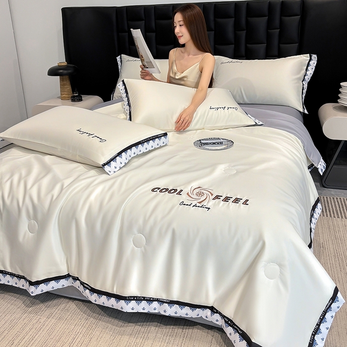 91家纺网 家纺一手货源 找家纺 联林2026新款纯色针织凉感丝空调被详情 奶白色-中灰