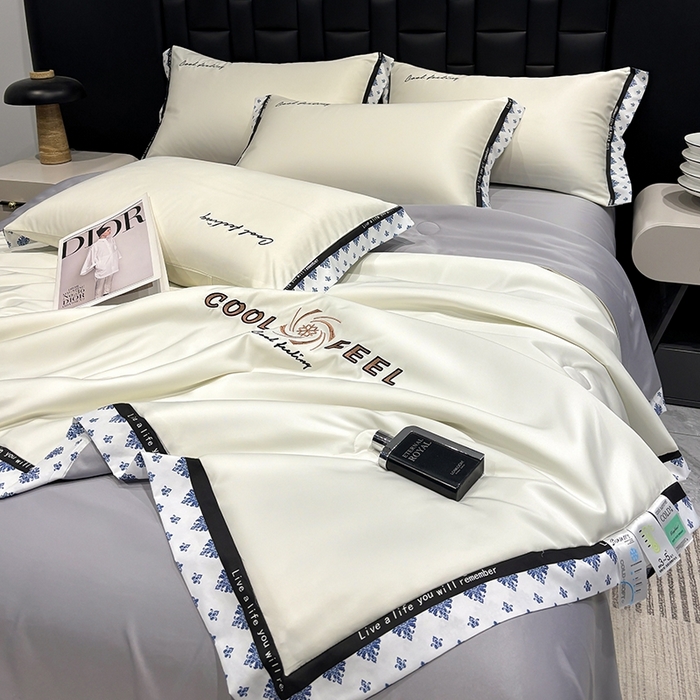 91家纺网 家纺一手货源 找家纺 联林2026新款纯色针织凉感丝空调被详情 奶白色-中灰