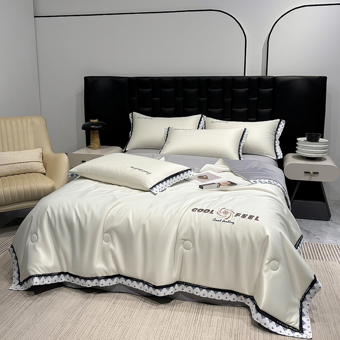 91家纺网 家纺一手货源 找家纺 联林2026新款纯色针织凉感丝空调被详情 奶白色-中灰