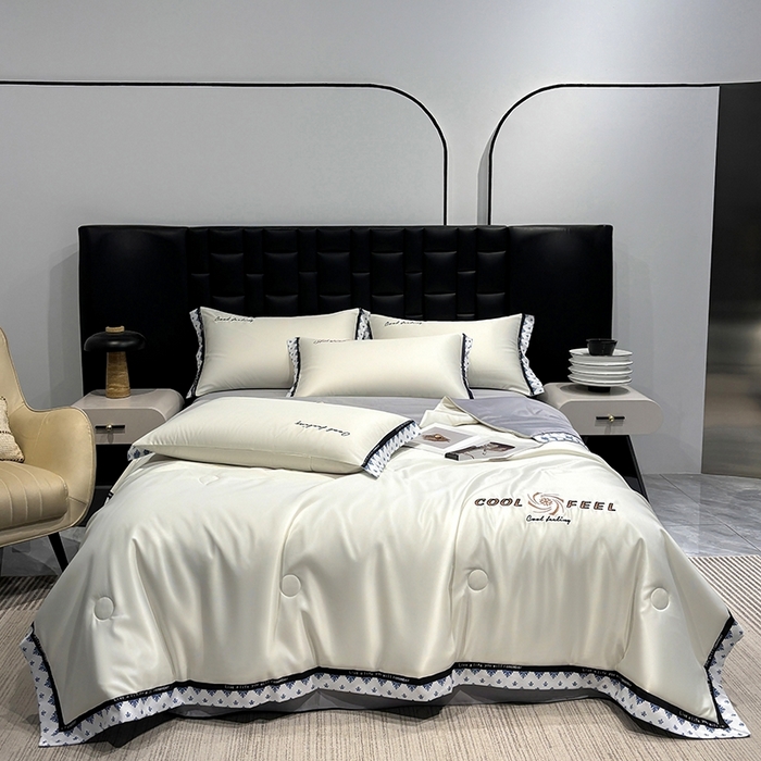 91家纺网 家纺一手货源 找家纺 联林2026新款纯色针织凉感丝空调被详情 奶白色-中灰