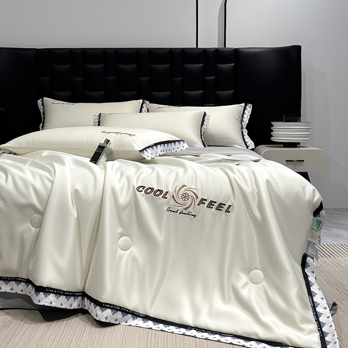 91家纺网 家纺一手货源 找家纺 联林2026新款纯色针织凉感丝空调被详情 奶白色-中灰