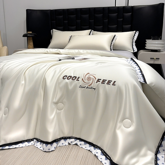 91家纺网 家纺一手货源 找家纺 联林2026新款纯色针织凉感丝空调被详情 奶白色-中灰