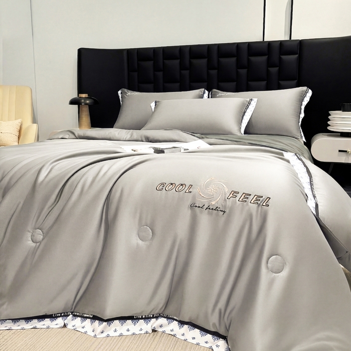 91家纺网 家纺一手货源 找家纺 联林2026新款纯色针织凉感丝空调被详情 山灰-高级灰