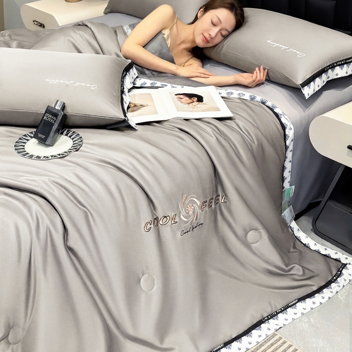 91家纺网 家纺一手货源 找家纺 联林2026新款纯色针织凉感丝空调被详情 山灰-高级灰