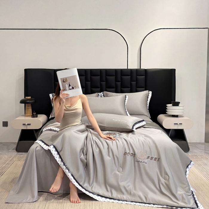 91家纺网 家纺一手货源 找家纺 联林2026新款纯色针织凉感丝空调被详情 山灰-高级灰