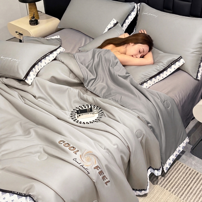 91家纺网 家纺一手货源 找家纺 联林2026新款纯色针织凉感丝空调被详情 山灰-高级灰