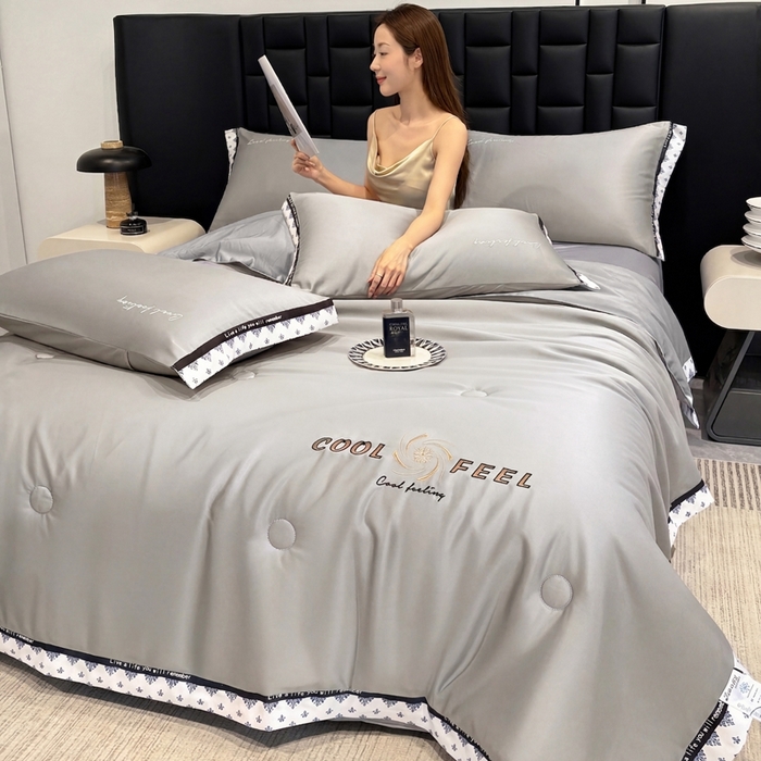 91家纺网 家纺一手货源 找家纺 联林2026新款纯色针织凉感丝空调被详情 山灰-高级灰