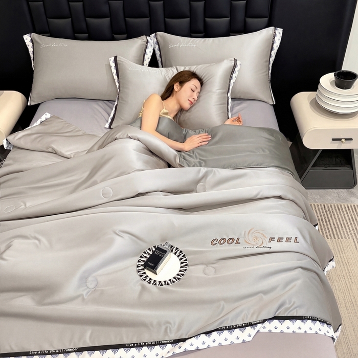 91家纺网 家纺一手货源 找家纺 联林2026新款纯色针织凉感丝空调被详情 山灰-高级灰