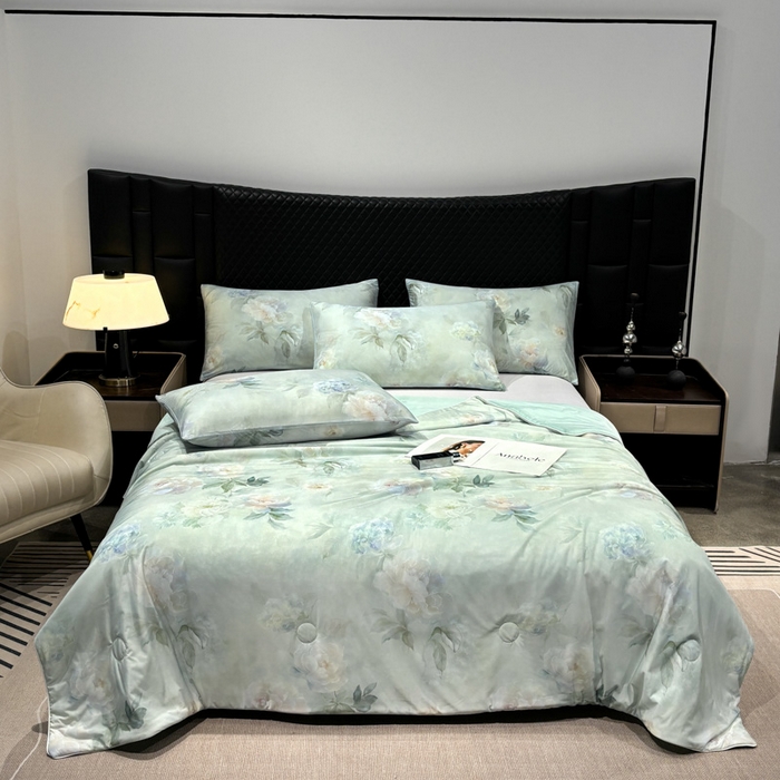 91家纺网 家纺一手货源 找家纺 联林2026新款玻尿酸针织凉感丝夏被夏凉被 碧澜 绿