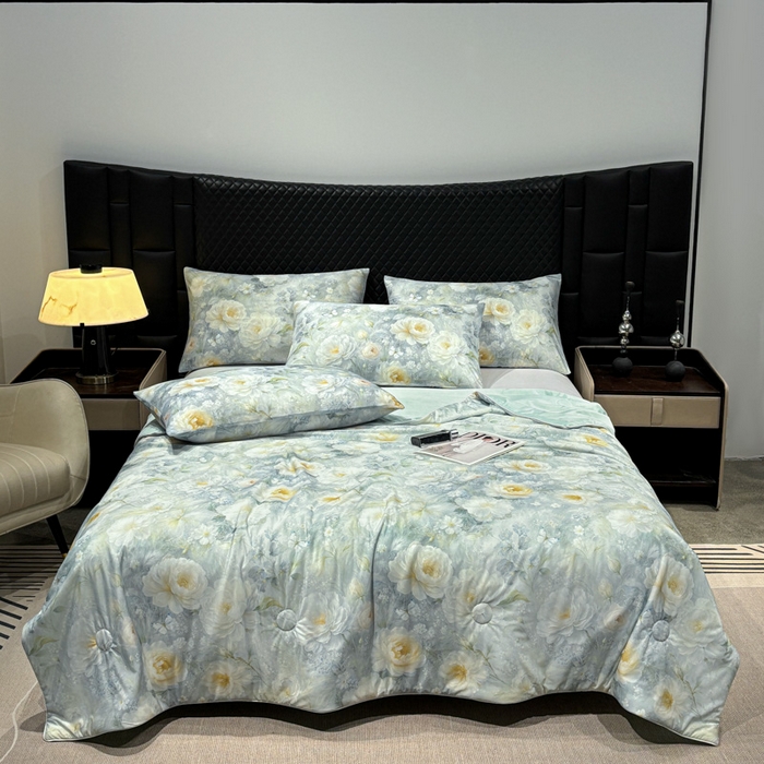 91家纺网 家纺一手货源 找家纺 联林2026新款玻尿酸针织凉感丝夏被夏凉被 芙蓉 绿