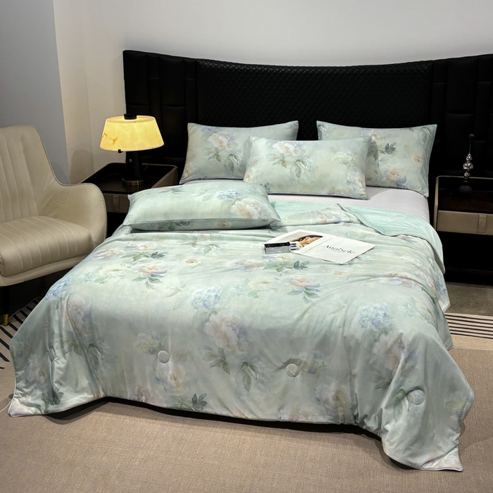 91家纺网 家纺一手货源 找家纺 联林2026新款玻尿酸针织凉感丝夏被夏凉被 碧澜 绿