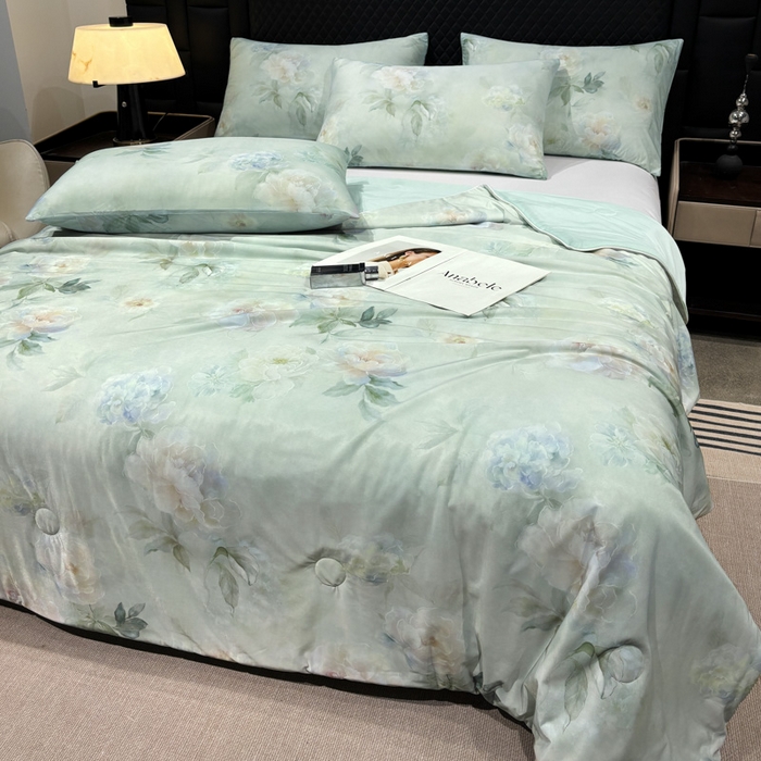 91家纺网 家纺一手货源 找家纺 联林2026新款玻尿酸针织凉感丝夏被夏凉被 碧澜 绿