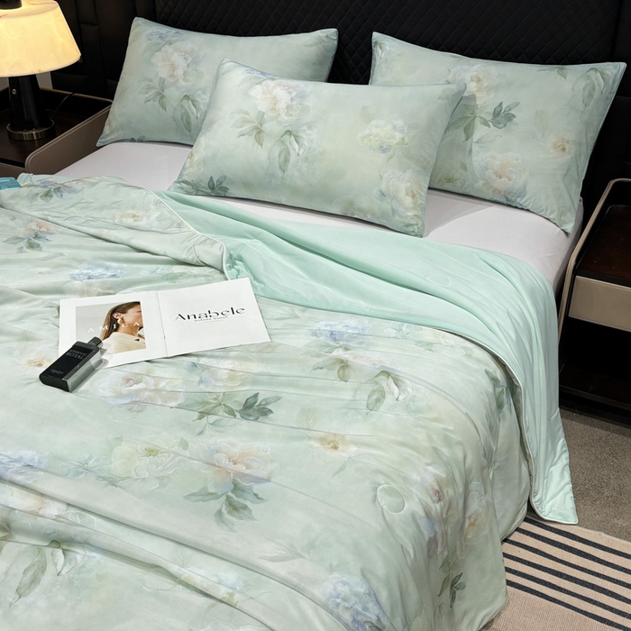 91家纺网 家纺一手货源 找家纺 联林2026新款玻尿酸针织凉感丝夏被夏凉被 碧澜 绿