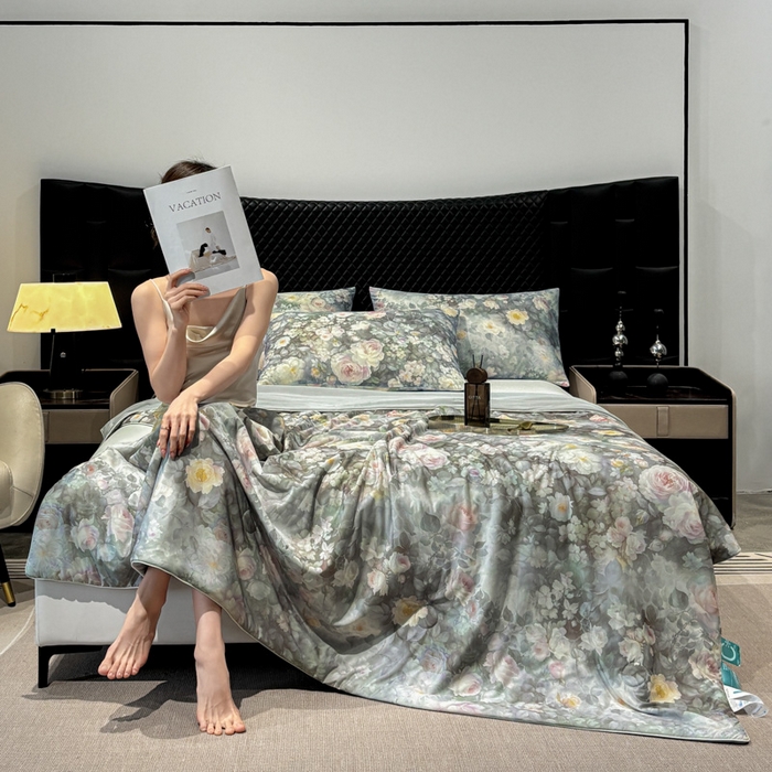 91家纺网 家纺一手货源 找家纺 联林2026新款玻尿酸针织凉感丝夏被夏凉被 晨露 灰