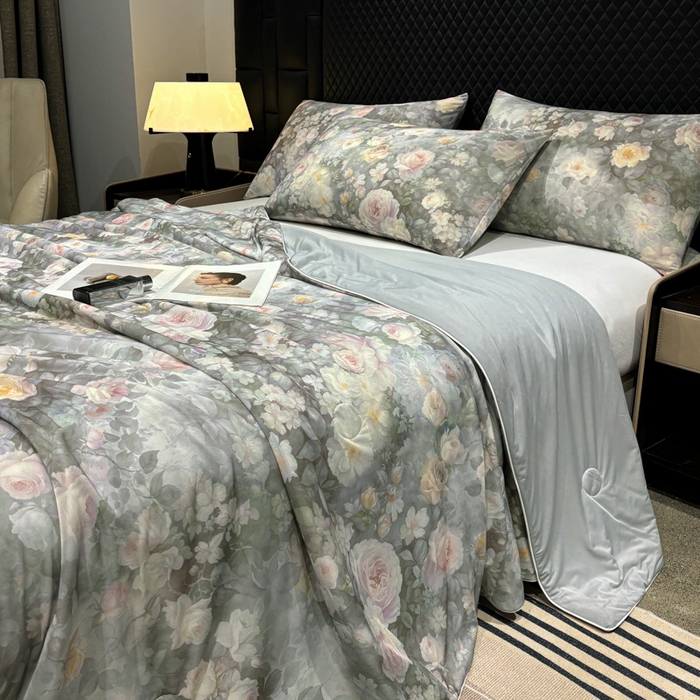 91家纺网 家纺一手货源 找家纺 联林2026新款玻尿酸针织凉感丝夏被夏凉被 晨露 灰