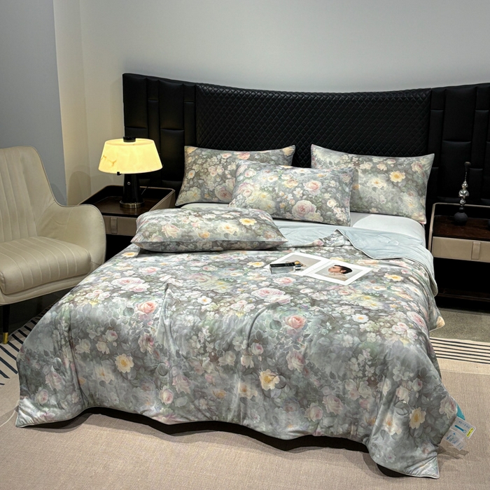 91家纺网 家纺一手货源 找家纺 联林2026新款玻尿酸针织凉感丝夏被夏凉被 晨露 灰