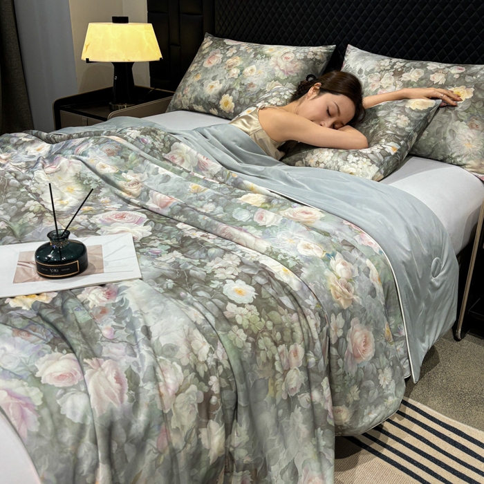 91家纺网 家纺一手货源 找家纺 联林2026新款玻尿酸针织凉感丝夏被夏凉被 晨露 灰