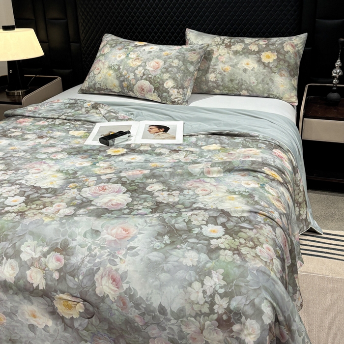 91家纺网 家纺一手货源 找家纺 联林2026新款玻尿酸针织凉感丝夏被夏凉被 晨露 灰