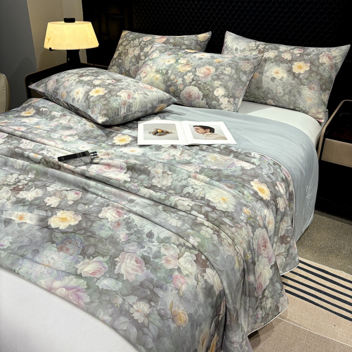 91家纺网 家纺一手货源 找家纺 联林2026新款玻尿酸针织凉感丝夏被夏凉被 晨露 灰