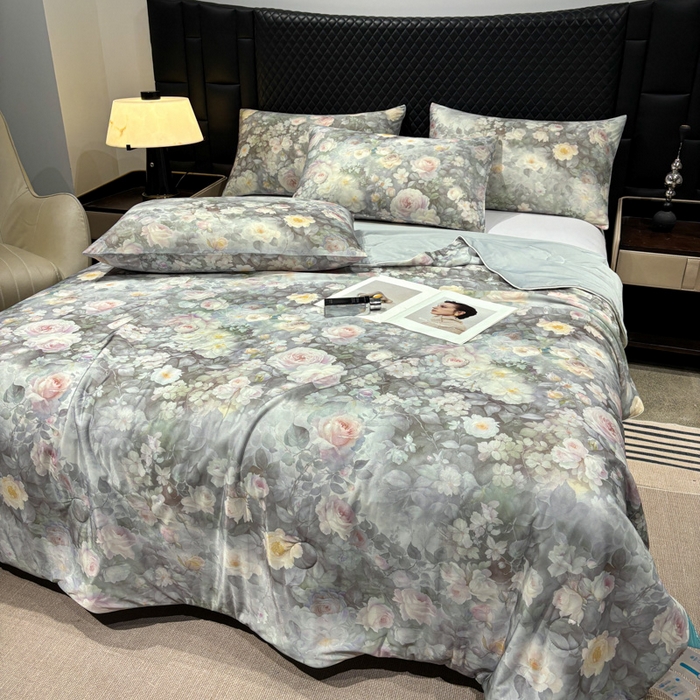 91家纺网 家纺一手货源 找家纺 联林2026新款玻尿酸针织凉感丝夏被夏凉被 晨露 灰