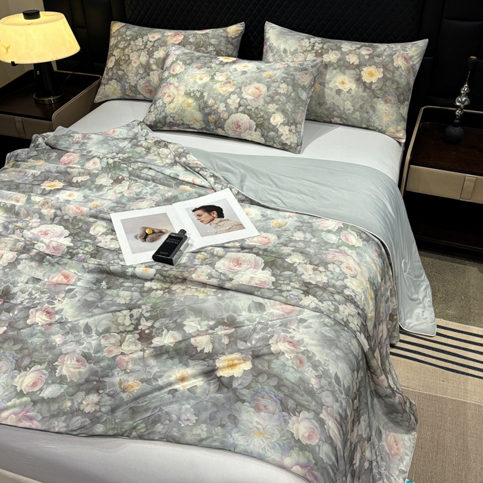 91家纺网 家纺一手货源 找家纺 联林2026新款玻尿酸针织凉感丝夏被夏凉被 晨露 灰