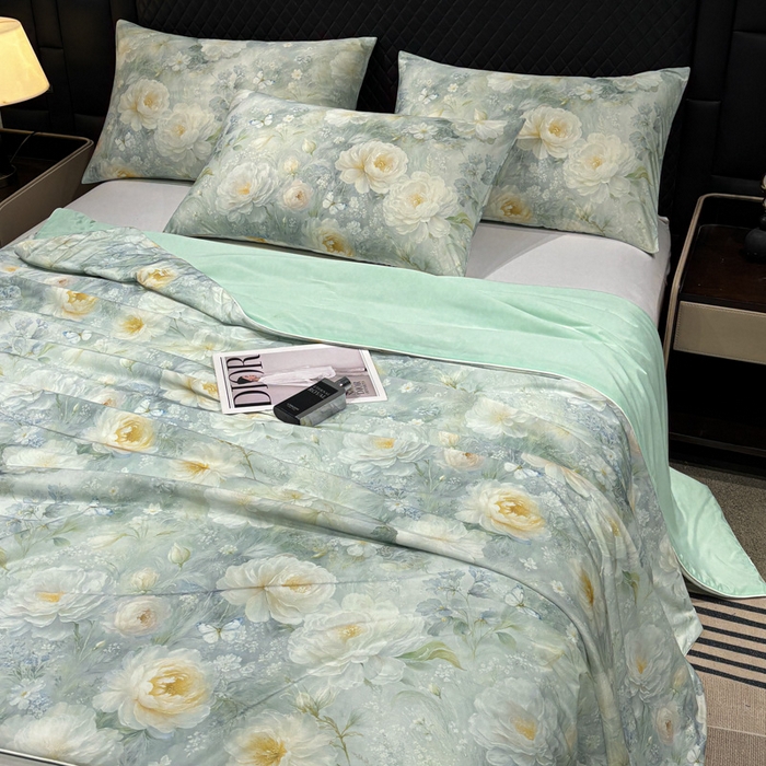 91家纺网 家纺一手货源 找家纺 联林2026新款玻尿酸针织凉感丝夏被夏凉被 芙蓉 绿