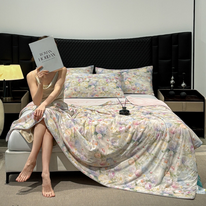 91家纺网 家纺一手货源 找家纺 联林2026新款玻尿酸针织凉感丝夏被夏凉被 梦柔云瑾 黄