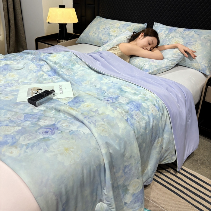 91家纺网 家纺一手货源 找家纺 联林2026新款玻尿酸针织凉感丝夏被夏凉被 迷香 紫