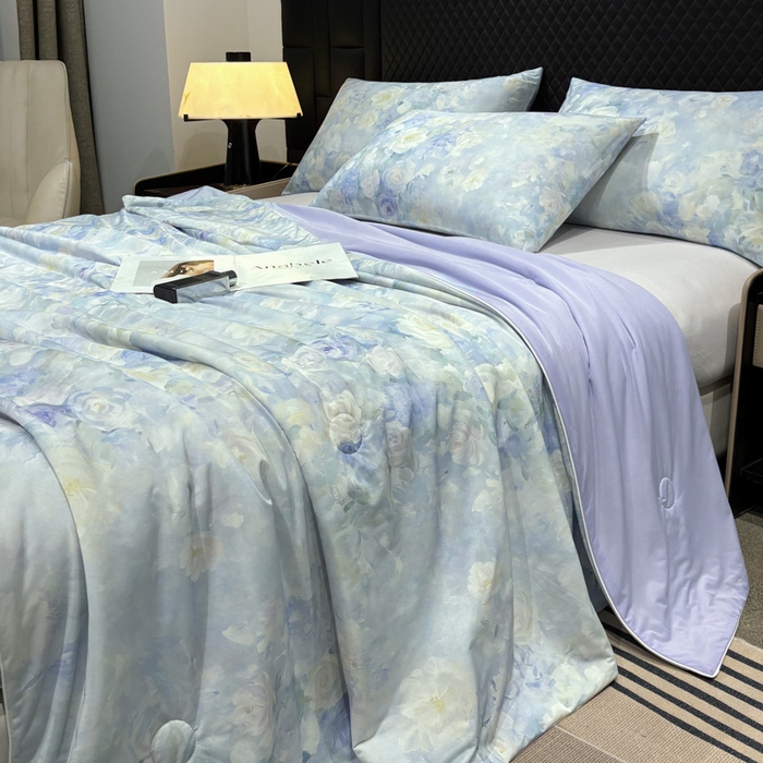 91家纺网 家纺一手货源 找家纺 联林2026新款玻尿酸针织凉感丝夏被夏凉被 迷香 紫