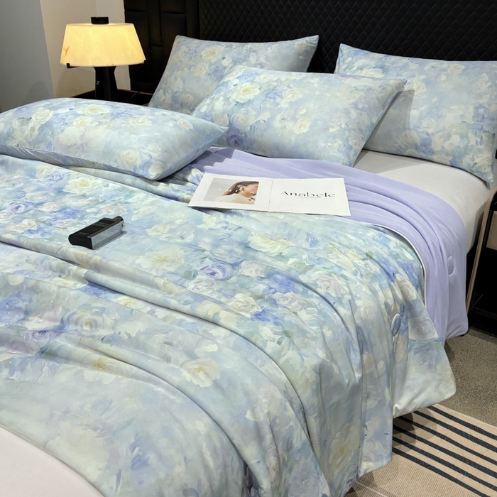 91家纺网 家纺一手货源 找家纺 联林2026新款玻尿酸针织凉感丝夏被夏凉被 迷香 紫