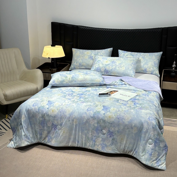 91家纺网 家纺一手货源 找家纺 联林2026新款玻尿酸针织凉感丝夏被夏凉被 迷香 紫