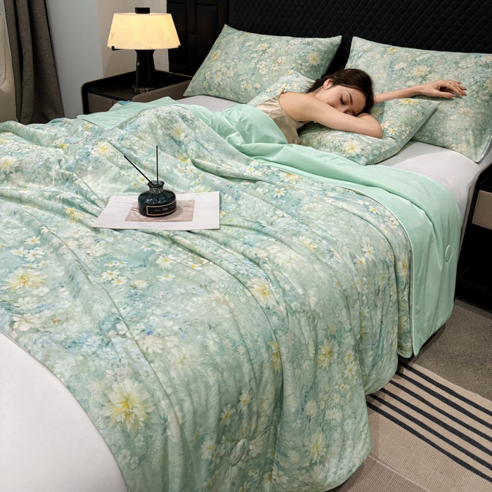 91家纺网 家纺一手货源 找家纺 联林2026新款玻尿酸针织凉感丝夏被夏凉被 茉影 绿