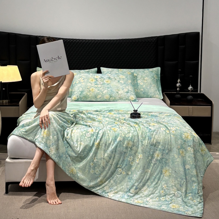 91家纺网 家纺一手货源 找家纺 联林2026新款玻尿酸针织凉感丝夏被夏凉被 茉影 绿