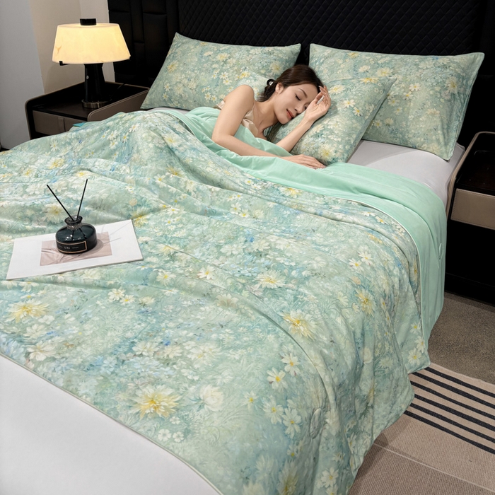 91家纺网 家纺一手货源 找家纺 联林2026新款玻尿酸针织凉感丝夏被夏凉被 茉影 绿